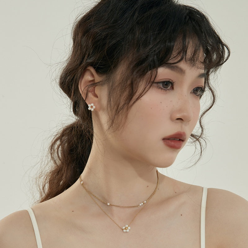 モネ花真珠風 S925 銀メッキピアス