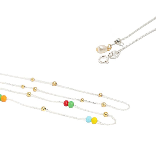 レインボー豆 S925 銀アクリルビーズネック